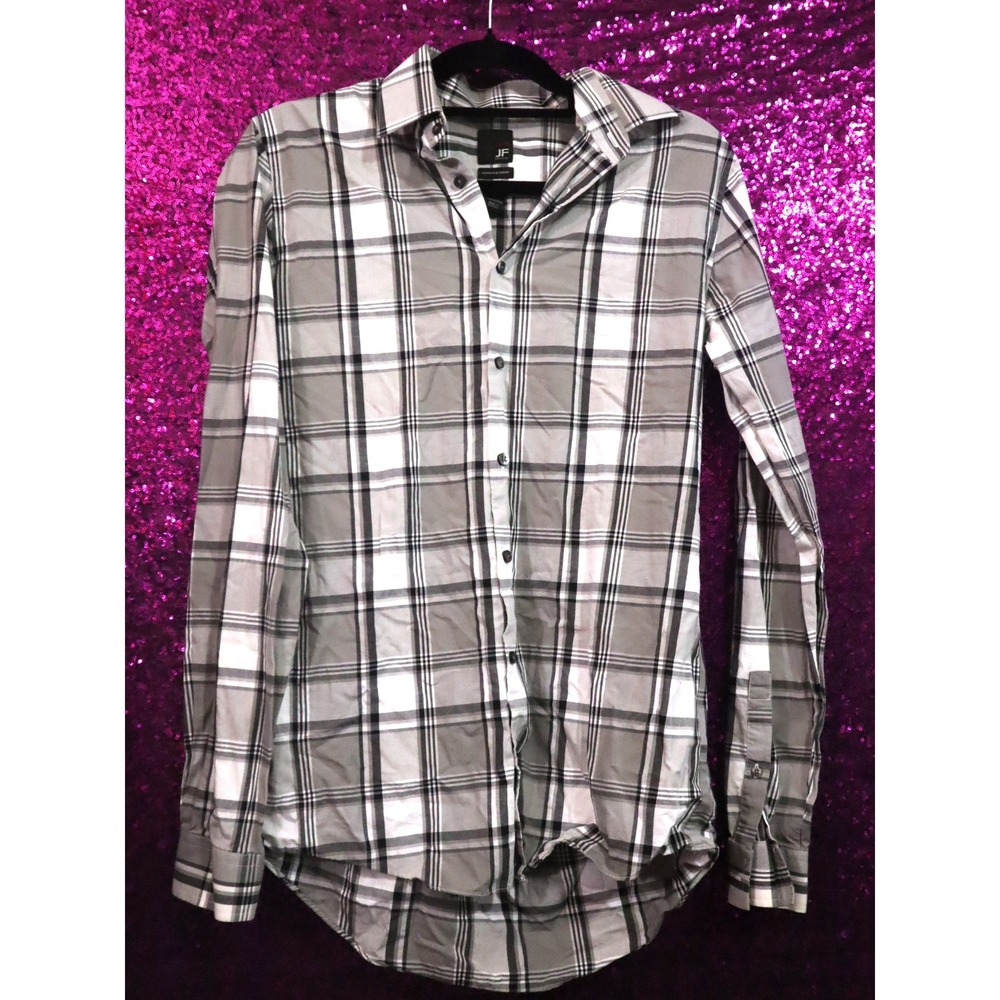 Grey Plaid Shirt S J. Ferrar Mens Slim Fit Mechanical Stretch Button Down